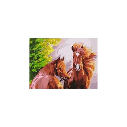 MaHuaf-X773 two pretty horses painting paint by numbers animal DIY digital Hand-painted canvas oil paintings for home decor