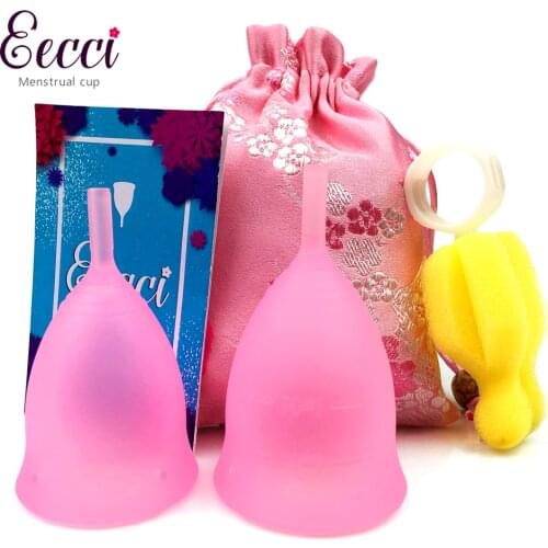 EECCI Menstrual Cup - Reusable Period Cup - Tampon and Pad Alternative - Heavy Flow - Large - multi-colors with bag and brush