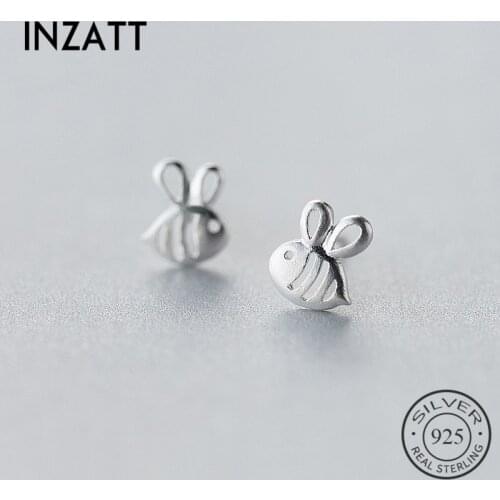 INZATT Minimalist Metal Hollow Bee Stud Earrings 925 Sterling Silver Fashion Jewelry For Women Birthday Party Accessories Gift