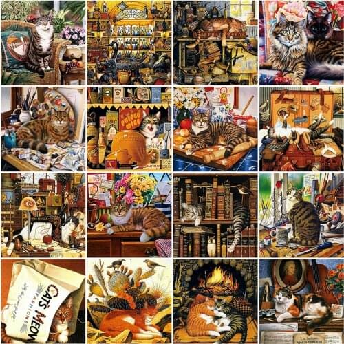 MomoArt 5D DIY Diamond Painting Cat Rhinestone Art Full Square Diamond Embroidery Animal Mosaic Sale Home Decoration