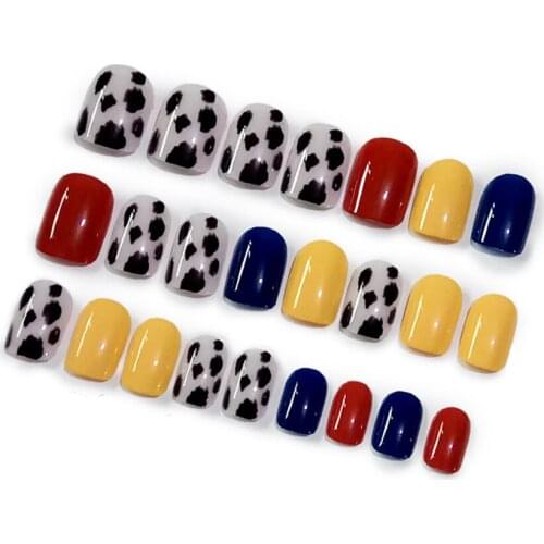 24pcs False Nails With A Pattern Leopard Red Yellow Blue Skip Color False Nail Removable Nail Patch TN