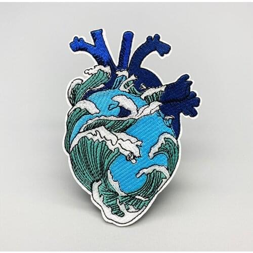 Blue heart sea embroidery patch DIY Iron on Clothes Cropped Badges Applique for Jacket Jeans Decoration Apparel Garment