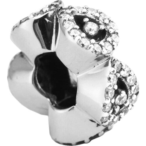 Fits For Pandora Bracelets Cascading Glamour Spacer Charms with Clear CZ 100% 925 Sterling-Silver-Jewelry Beads Free Shipping