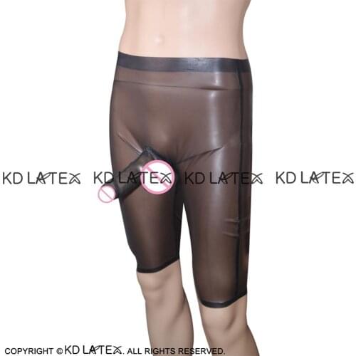 Transparent Black Latex Long Leg Boxer Shorts With Glued Penis Sheath Rubber Underwear Briefs Bottoms DK-0035