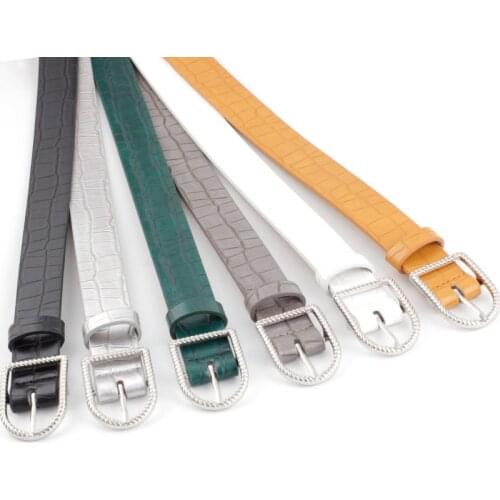 2020 Womens Black White Green Yellow Silver Thin Leather Skin Belt Strap Female Pin Buckle Waist Belts for Women Ladies Jeans