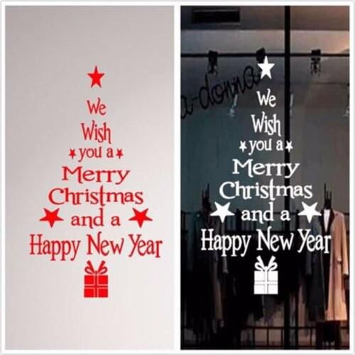 Merry Christmas Window Wall Sticker Decals Waterproof Blessing Christmas Tree Shop Windows Stickers Christmas Party Backdrops