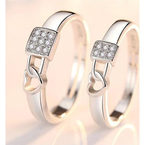 925 Sterling Silver Romantic Love Heart Lock Zircon Opening Rings For Women Men Engagement Wedding Jewelry Gifts S-R316