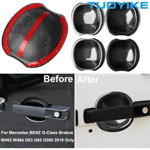 Car Styling Real Carbon Fiber Outer Door Handle Side Cup Bowl Cover Sticker Trim For Mercedes BENZ Brabus W463 W464 G63 G65 G500