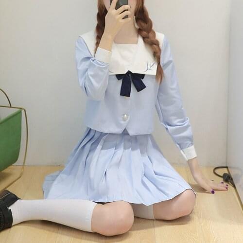 Student uniform Japanese school uniforms anime COS sailor suit tops+tie+skirt JK Blue style Students clothes short /long sleeve