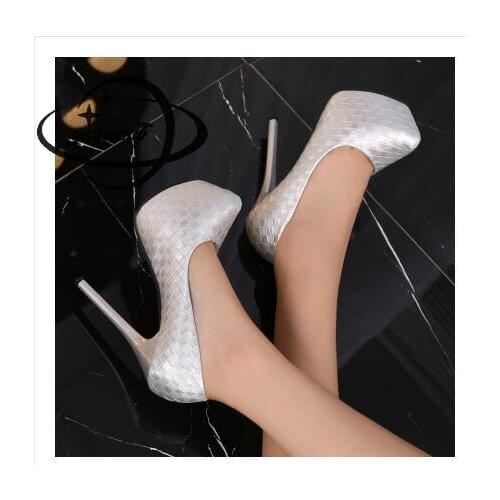 Yauamdb Women Pumps Female 34-39 Spring Autumn 14cm High Heels Pumps Platform Slip On Round Toe Ladies Sexy Office Shoes Ly78