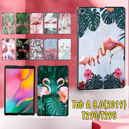 For Samsung Galaxy Tab A 8.0" 2019 T290/T295 Flamingo Pattern Shockproof Ultra-thin Plastic Tablet Half Edging Back Cover+Stylus