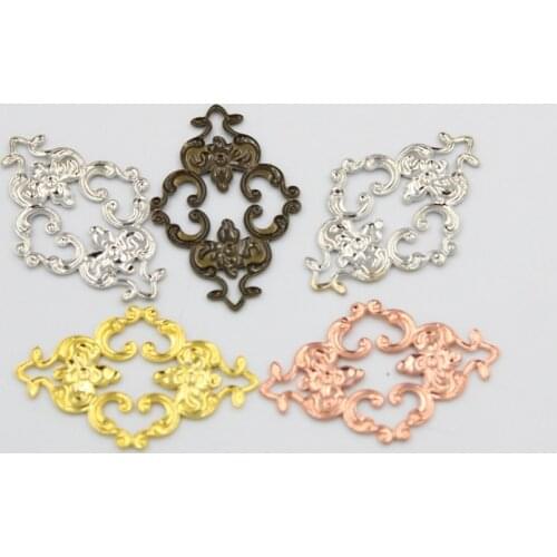 BASEHOME 20pcs/lot 23x36mm Vintage Hollow Flower Motif Pendant Charms Retro European Flower Findings for DIY Necklace