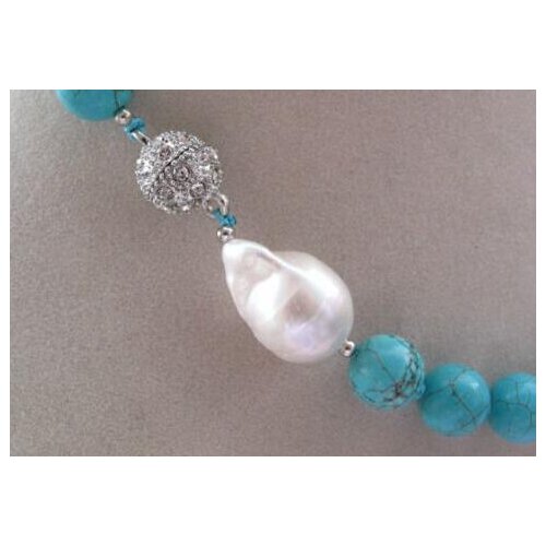 Fine jewelry 12mm Round Blue Turquoise & White keishi Keshi Pearl Necklace 18inch wholesale