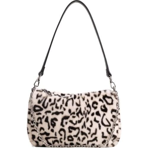Women plush Bag lady leopard print bags Fashion winter portable handbag Girls Casual Crossbody lady Shoulder Bag warm cotton