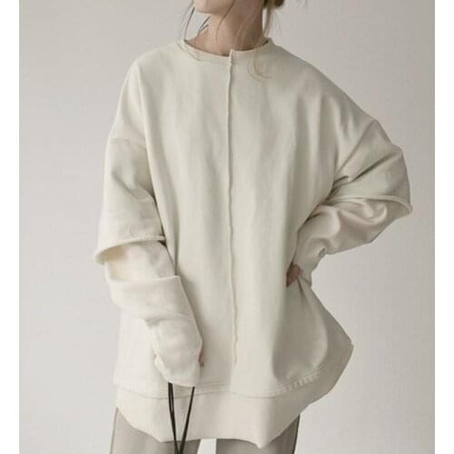 Hoodie Long Sleeve Mid-Length Micro-Elastic No Collar Pullover Loose Model Single Type Suit To Spring Fall