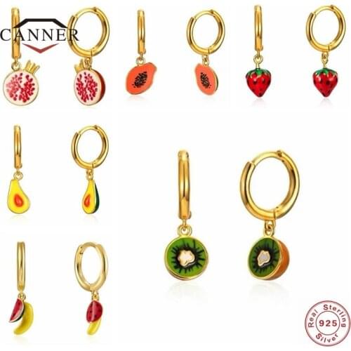 CANNER Enamel Fashion Summer 925 Sterling Silver Fruit Pendant Drop Earrings for Women Huggie Earring Ear Buckle Earings Jewelry