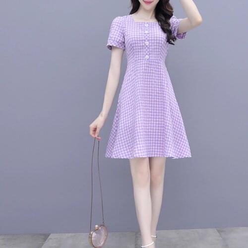 Dresses For Women 2021Summer Fashion Sweet Slim Robes Sukienka Letnia Vestidos Elegantes Plaid Roupas Femininas Cute Dress A248