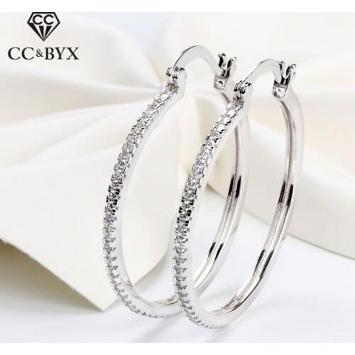 Sterling Silver Clip Earrings For Women Hyperbole Cubic Zirconia Big Circle Brincos Wedding Part Gift Accessories CCE630