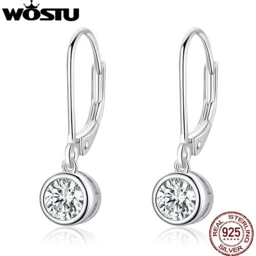 WOSTU New Fashion 100% 925 Sterling Silver Exquisite Round Zircon Drop Earrings For Women Wedding Earrings Luxury Jewelry CQE747