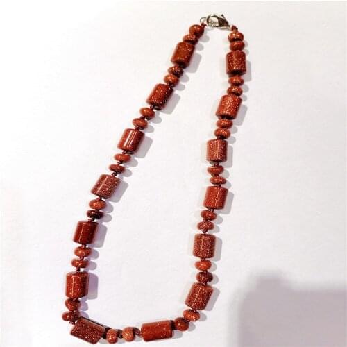 1 Strand 13x10mm Wholesale Brown Gold Sand Stone Cylindrical Pendant Necklace Jewelry Ornaments 16.5inch S336