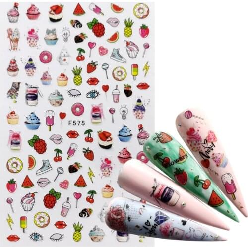 YZWLE 1 PC Fruit Nail Stickers Strawberry / butterfly / Flower 3D Adhesive Sliders Wraps Tips Charm Art Manicure Decorations
