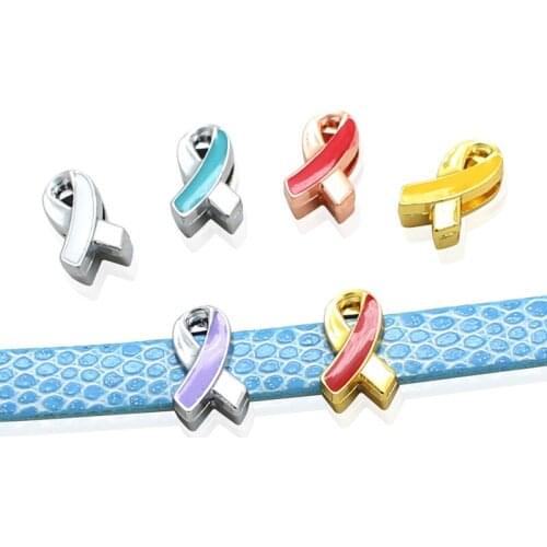 10pcs/lot Internal Dia 8mm Mixed Colorful Ribbon Slide Charm DIY Accessories fit 8mm wide belt pet collar
