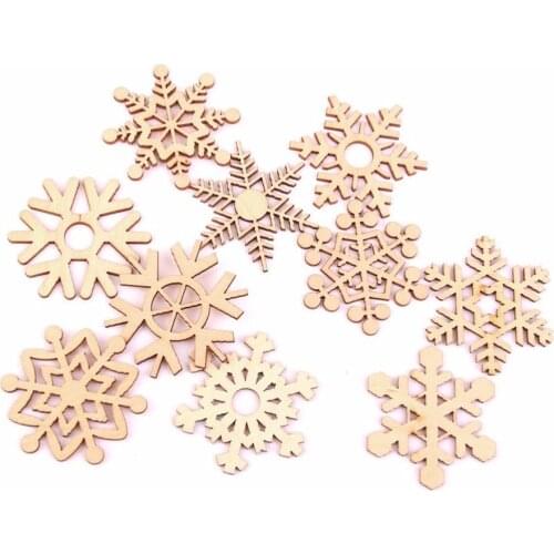 10pcs Christmas Snowflake Pendant Wood Craft Decoration DIY Christmas Snowflake Pendant Wooden Snowflakes Supplies Wishing Favor