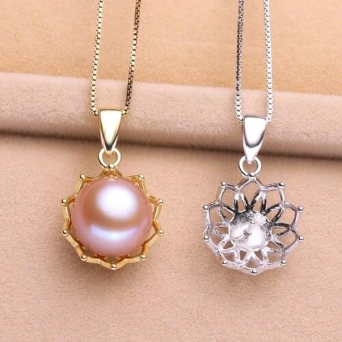 2 Color 925 Sterling Silver Pearl Pendant Necklace Pendant Findings Jewelry Parts Fittings Women Accessories, 3pcs/lot