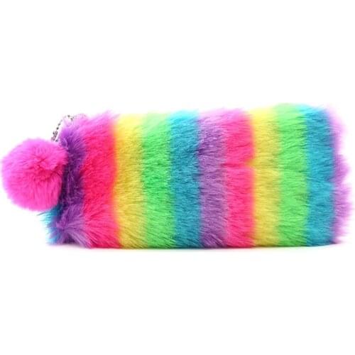 2021 Creative Pencil Case Gradient Color Cute Girl Plush Pen Bag Girl Student Simple Storage Bag Stationery Pouch Box Supplies