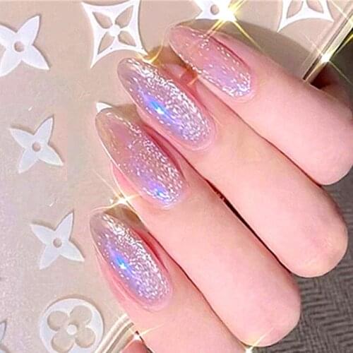 24pcs fake nails with glue designed Kyanite cats eye extended round head falis nails Manicure patch TN