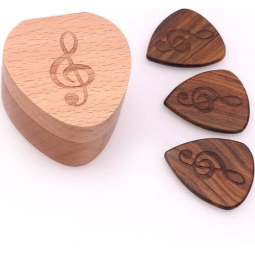 3 Guitar Picks with Wooden Picks Holder, Plectrums Unique Gifts for Guitarist