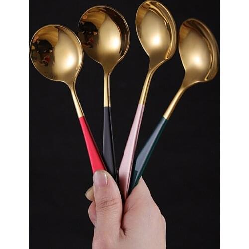 4 PCS Stainless Steel Spoon Gold Spoon for Ice Cream Dinner Tableware Gold Plated Dessert Tea Coffee Spoons