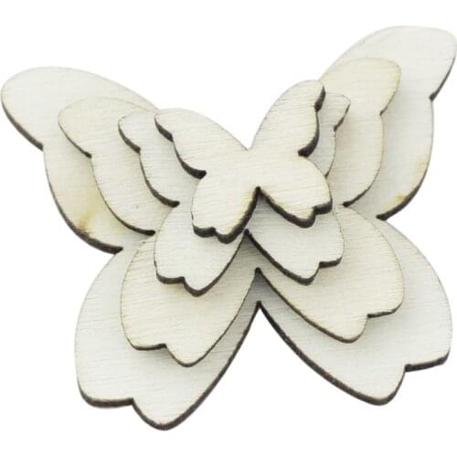 50pcs Mixed Size Wooden Butterfly Cutouts Craft Embellishment Gift Tag Wood Ornament for DIY Wedding Party Favors and Gifts Box