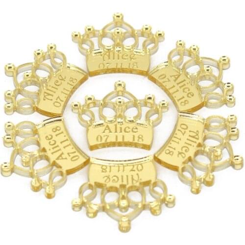 50 Pieces Personalized Name Baby Shower Party Decoration Boy Prince Crown Girl Princess Birthday Party Table Centerpieces Favors