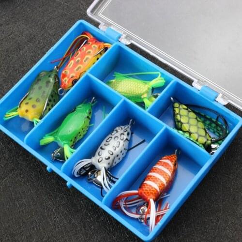 7pcs 7colors Topwater Little Frog lure bait Hollow Body Soft Fishing Lures Bass Hooks Baits Tackle Set and Tackle Box
