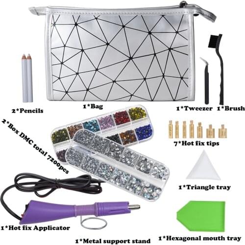 7200Pcs Hot Fix Rhinestones /US or EU PLUG Hot Fix Rhinestones Set/ Hotfix Applicator with 7 Tips Rhinestone Iron-on Wand Strass