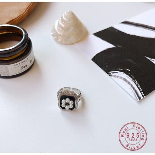 925 Sterling Silver French Flower White Pearl Open Ring Women Classic Vintage Birthday Party Jewelry Accessories