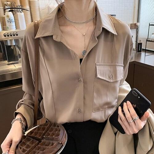 Spring Summer New Loose Long Sleeve Solid White Shirts Tops Female Chiffon Shirt Blouses Women Office Casual Dames Blouse 12891