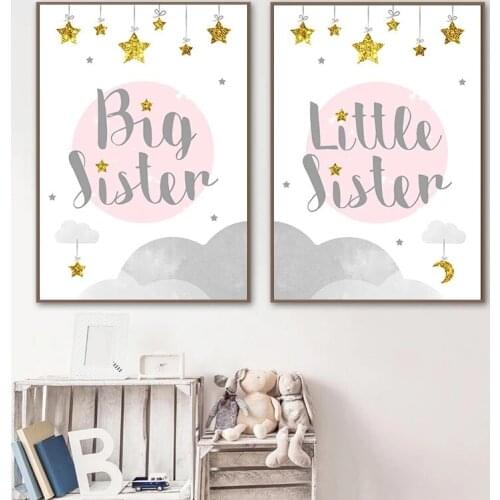 Big Sister Funny Child Poster Wall Art Nursery Quotes Print Canvas Painting Nordic Kid Decoration Picture Baby Girl Room Decor