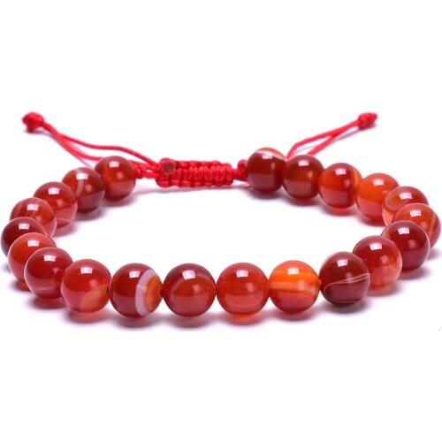 Natural Stone Carnelian Beaded Bracelet Adjustable Red Onyx Bracelet Meditation Spiritual Chakras Jewelry Wholesale Dropshipping
