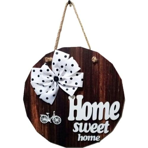 Wooden welcome home sign door hanging decors round wreath home art accessories ornaments door sign frame blue