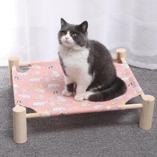 Wood Elevated Detachable Small Pet Cat Hammock Canva Fabric Cat Bed Breathable Cushion For Small Dogs Rabbit Kitten Sleeping Mat