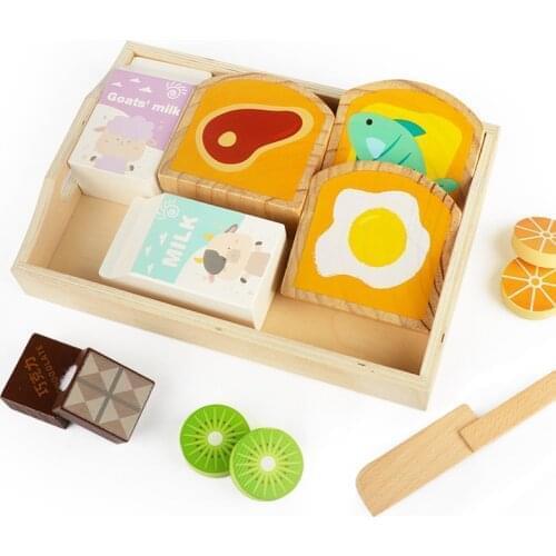 Baby Wooden Toys Pretend Play Kitchen Toys Cutting Toast Milk Bread Learning Education Food Toys Kids Children Gifts