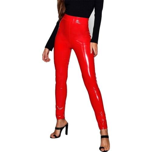 Women High Waist Zipper PU Leather Slim Pants Black Faux Leather Elastic Push Up Bodycon Pants Sexy Skinny Pencil Pants Tight