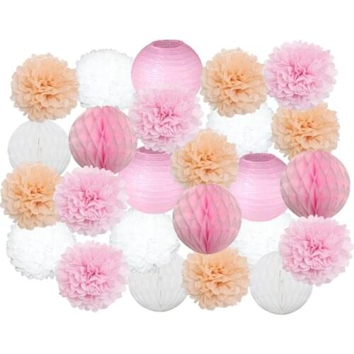 25pcs Pink/White Chinese Paper Lanterns Set 15cm/20cm/25cm/30cm for Wedding Event Party Decoration Holiday Supplies Paper Ball