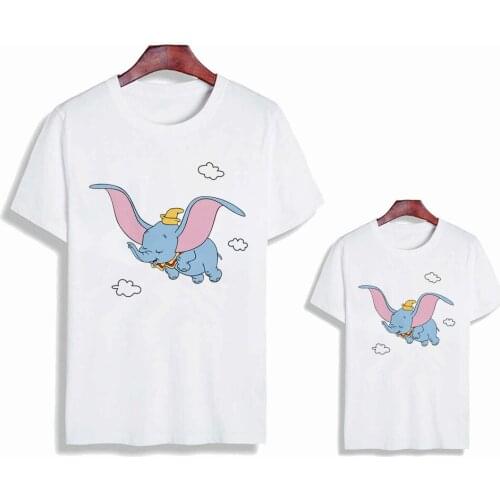 Cartoon Toddler Graphic Tee Elephant Dumbo Print Childrens Clothes Summer Comfortable Twins Sisters Brothers T-shirt Kids Top