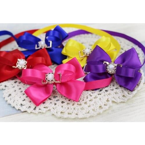 Pet dog pearl ribbon bow tie jewelry adjustable cat collar tie dog bow tie dog pet supplies