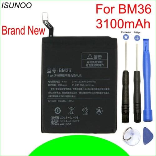 ISUNOO 3.85V 3100mAh BM36 Mobile Phone Battery For Xiaomi 5S Battery Replacement With Repair Tools