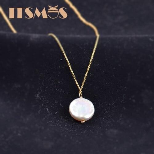 ITSMOS Natural Luster US 14k Gold Natural Baroque Pearl Pendant Shaped Beads Button Pearl Necklace Chain Luxury Jewelry