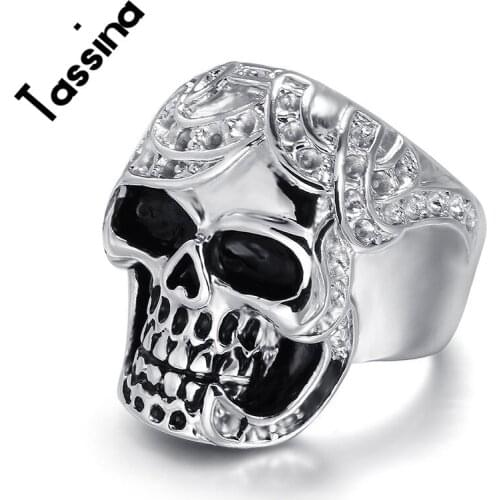 Tassina Stainless Steel Rings Personality Exaggeration Europe Punk Skull ring Wholesales Fashion Jewelry for men TARC-125